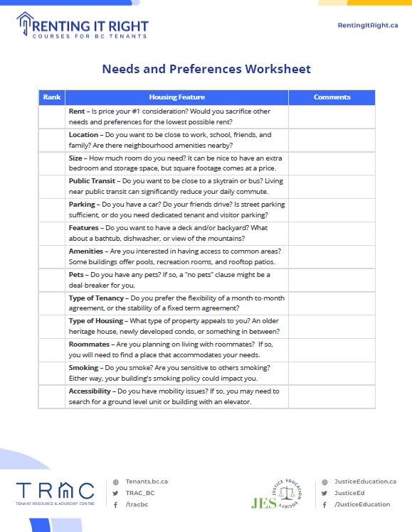 ranking needs & Preferences